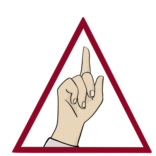 Eine Hand mit erhobenem Zeigefinger. Um die Hand ist ein rotes Dreieck. 