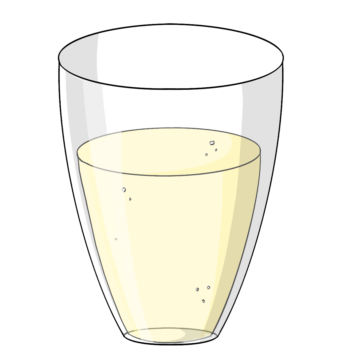 Ein Glas mit einer hellgelben Flüssigkeit.