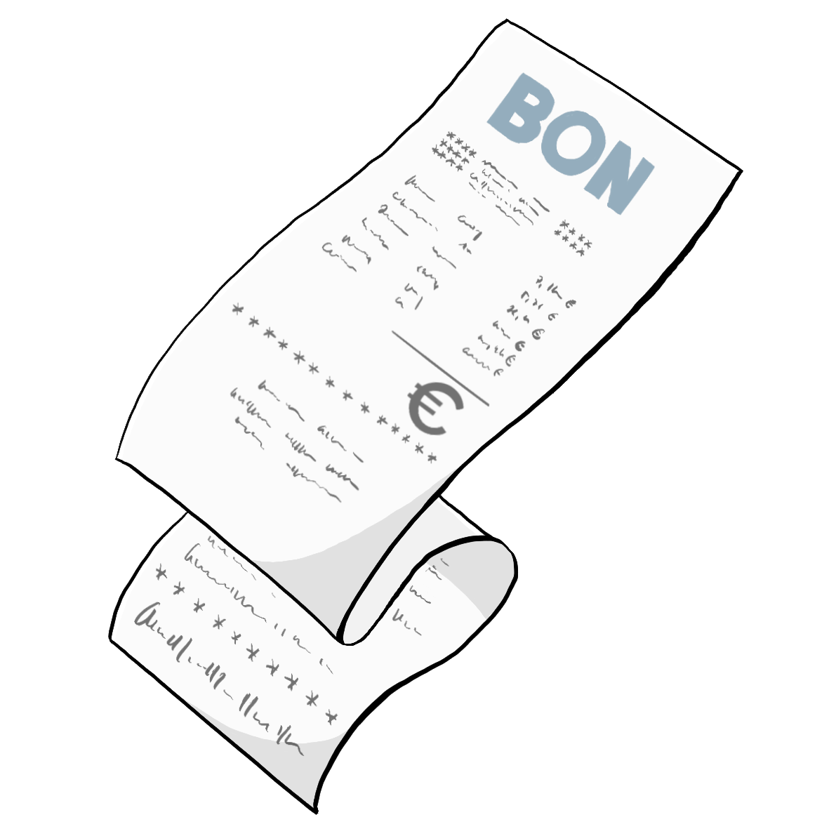 Ein Kassen-Zettel mit der Aufschrift: Bon und einem Euro-Zeichen.