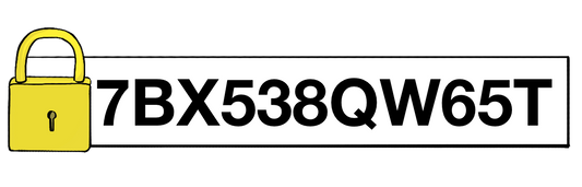 Ein langer Code aus Zahlen und Buchstaben. Neben dem Code ist ein Vorhängeschloss.
