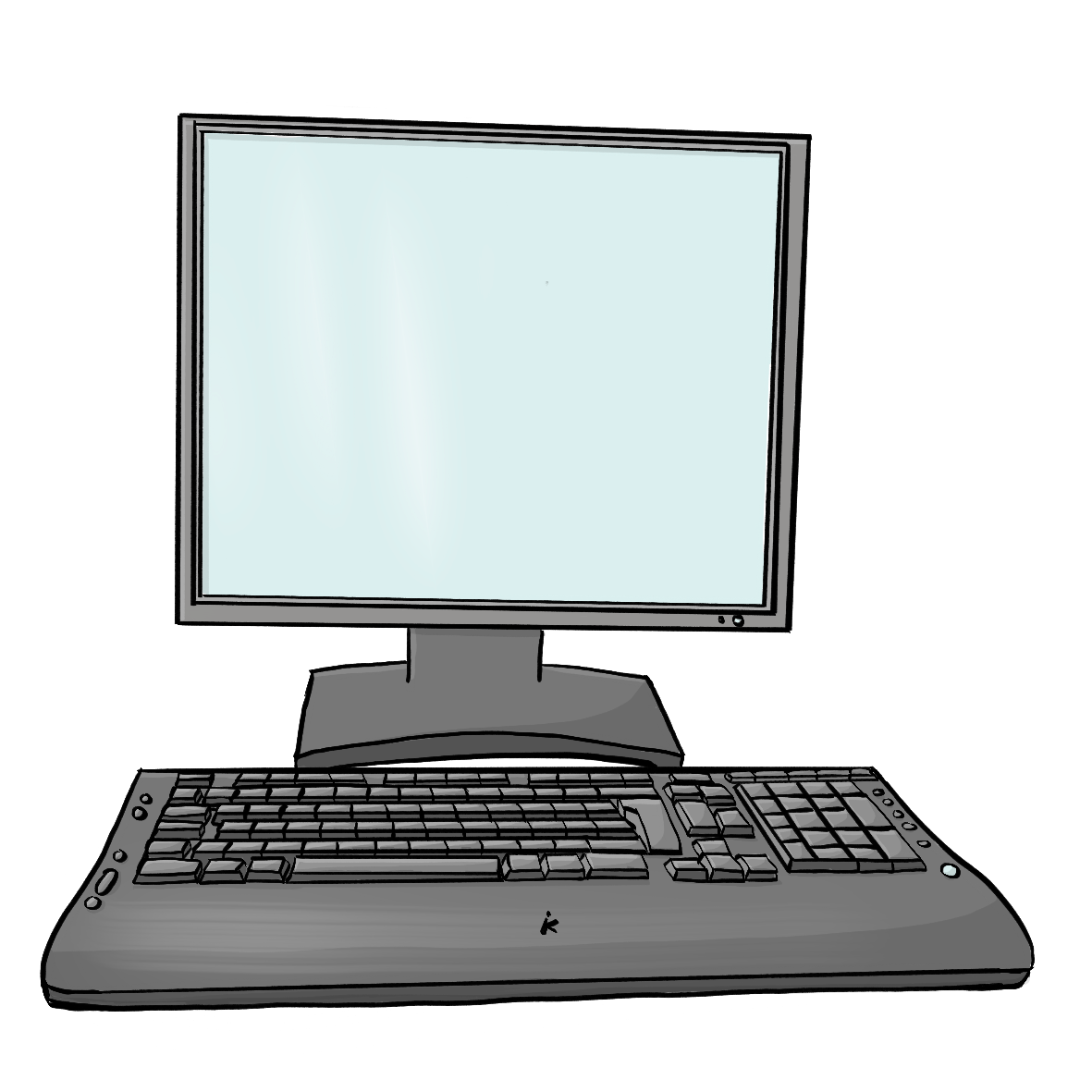 Ein Computer-Bildschirm und eine Tastatur.