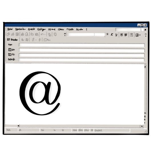Ein Eingabeformular für eine E-Mail. In dem Formular ist ein großes @-Zeichen.