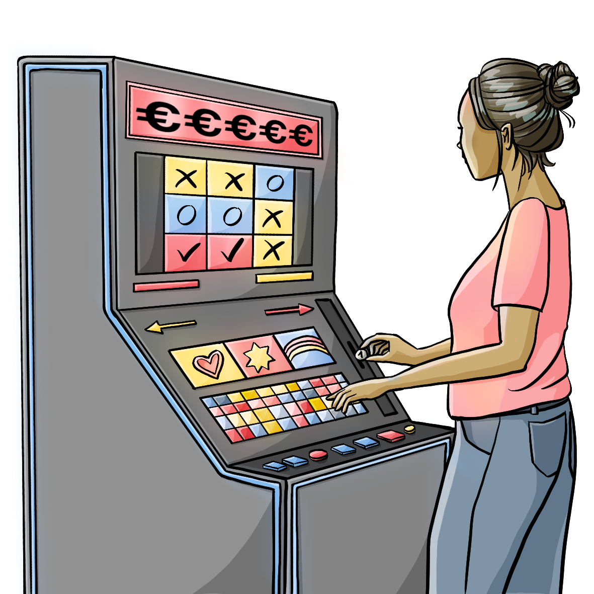 Eine Frau spielt an einem Spielautomat.