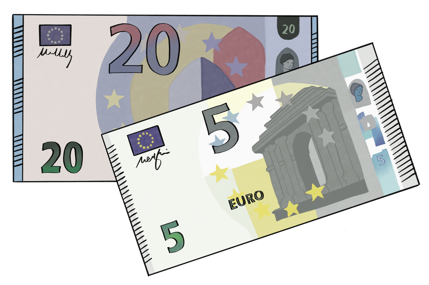 Ein 20 Euro Schein und ein 5 Euro Schein