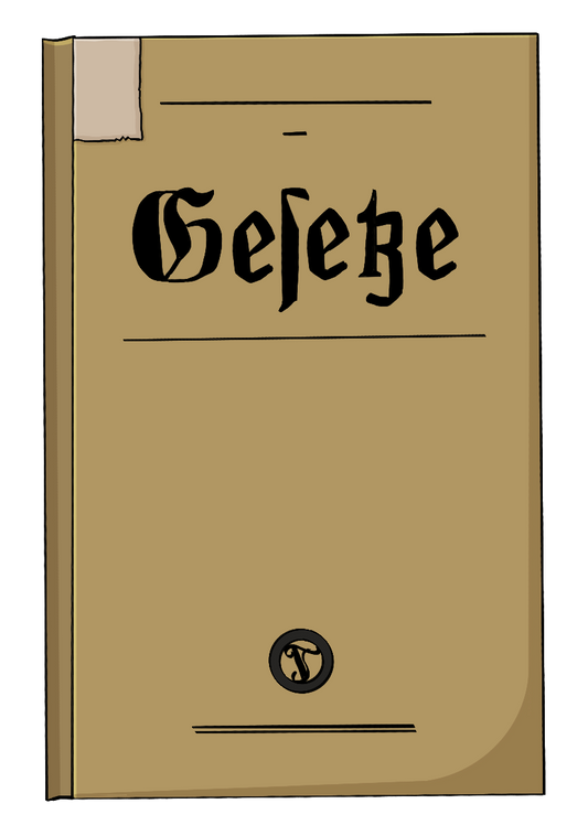 Ein braunes Buch mit der Aufschrift: Gesetz in alter Schrift.