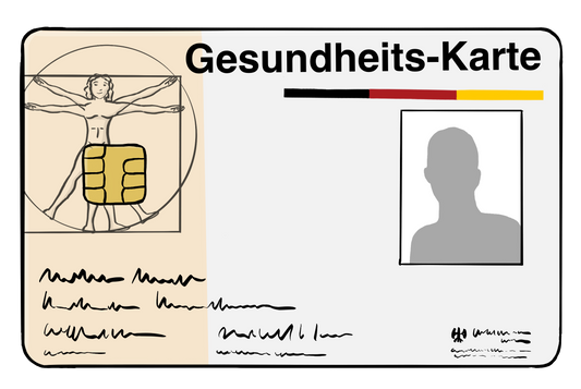Eine Karte mit der Aufschrift: Gesundheitskarte. Das Wort ist mit dem Bindestrich getrennt.