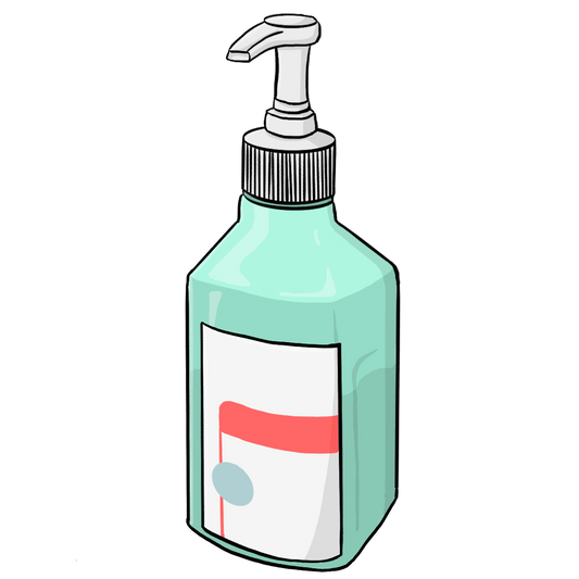 Eine Flasche Desinfektionsmittel zum Pumpen.