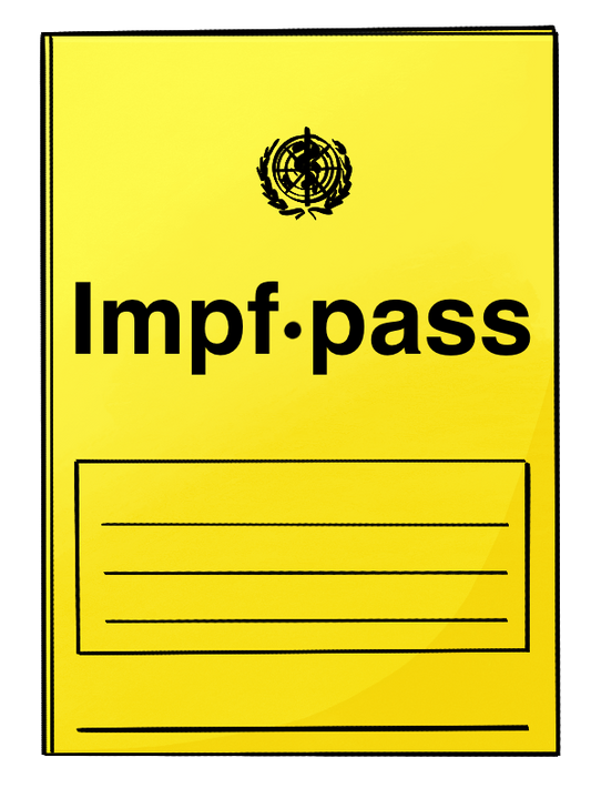 Ein kleines gelbes Heft mit der Aufschrift: Impf·pass.