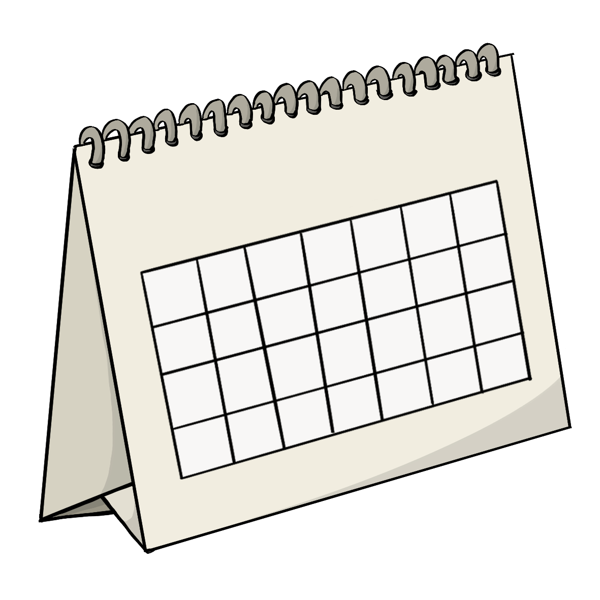 Ein Aufstell-Kalender mit leeren Feldern. 