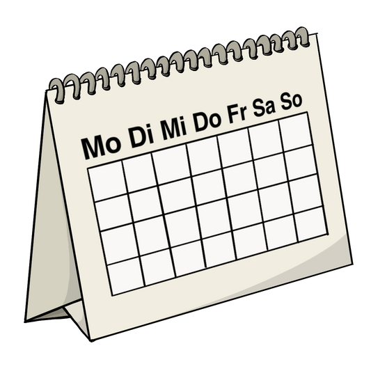 Ein Aufstell-Kalender mit der Aufschrift: Mo, Di, Mi, Do, Fr, Sa, So. Darunter sind leere Kästchen.