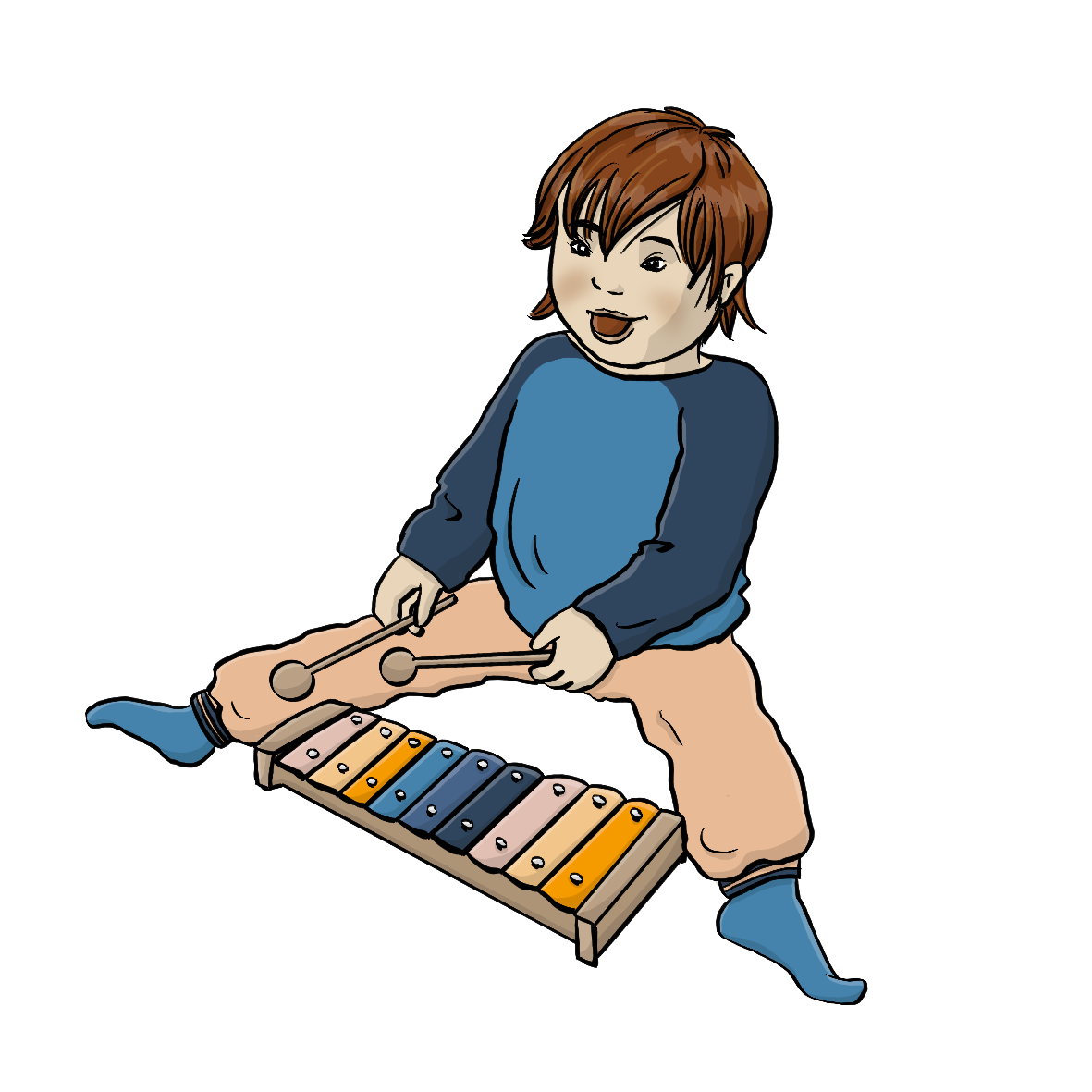 Ein Kleinkind spielt auf einem Glockenspiel.