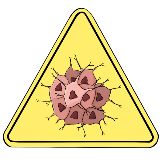 Ein gelbes Dreieck mit einer Ansammlung unregelmäßiger Zellen.