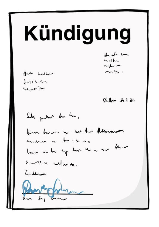 Ein Dokument mit der Aufschrift "Kündigung". Das Dokument ist unterschrieben.