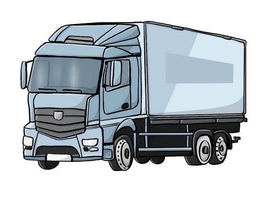 Ein blauer Lastwagen.