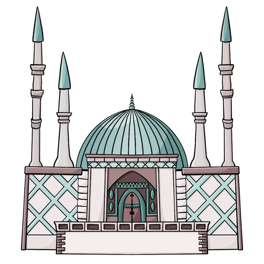 Ein Gebäude mit einer Kuppel und vier schlanken Türmen.