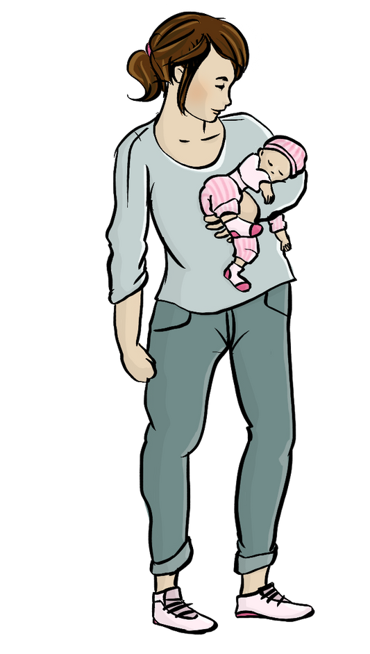 Eine Frau hält ein Baby auf dem Arm.