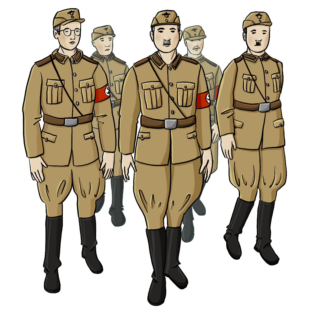 Eine Gruppe Männer in brauner Uniform.