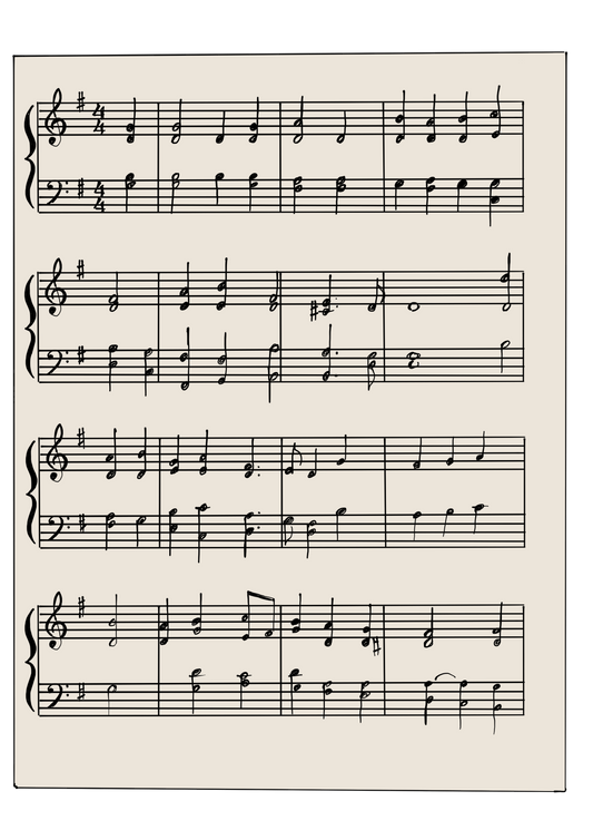 Ein Blatt mit Notenlinien und Notenzeichen.