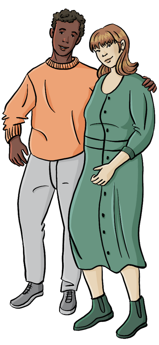 Ein Mann und eine Frau haben die Arme umeinander gelegt.