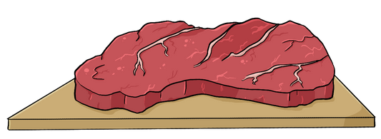 Ein Brett mit einem Stück rohem, roten Fleisch.