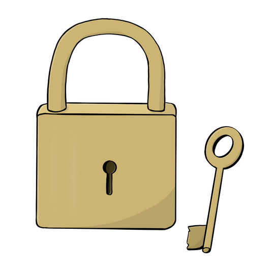 Ein Vorhängeschloss mit einem Schlüssel.