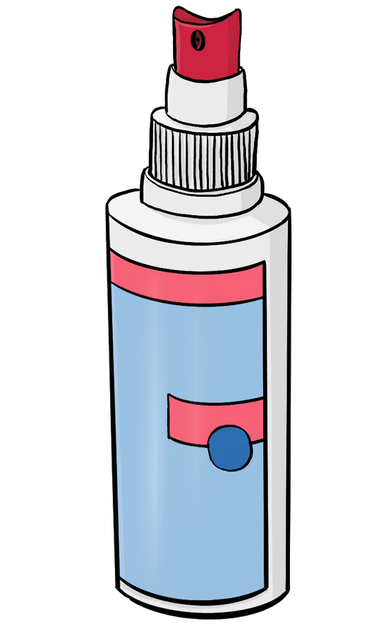 Eine Plastikflasche mit Sprühkopf.