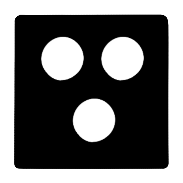 Zwei weiße Punkte, darunter ein weißer Punkt, auf schwarzem Hintergrund. 