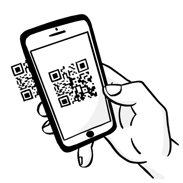 Eine Hand hält ein Smartphone über einen QR-Code. Der QR-Code ist auch auf dem Bildschirm.