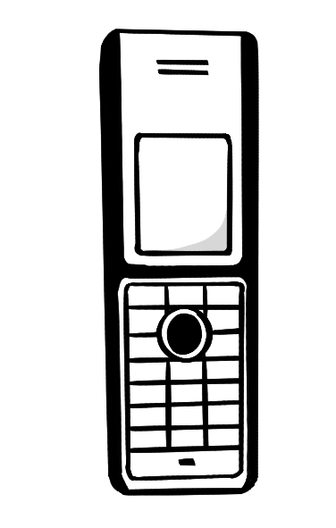 Ein vereinfacht dargestelltes schnurloses Telefon.