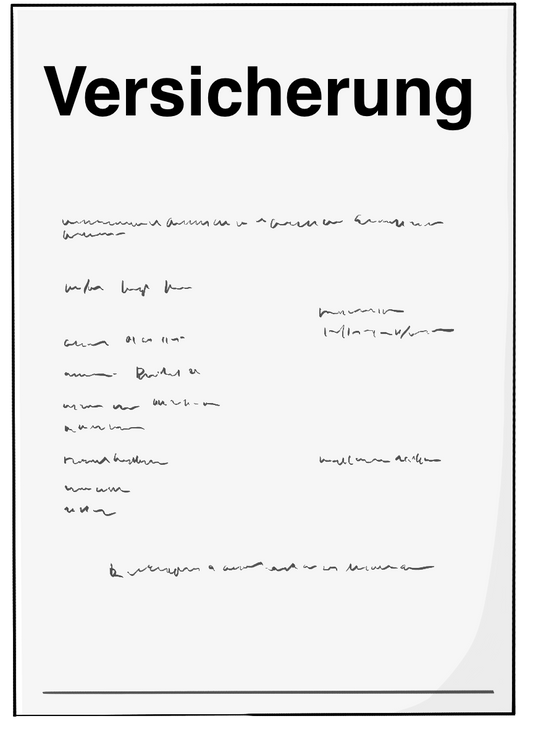 Eine Zettel mit der Aufschrift: Versicherung