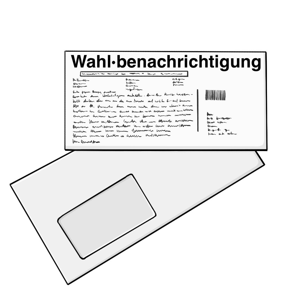 Eine Karte mit der Aufschrift: Wahlbenachrichtigung liegt auf einem Briefumschlag mit Sichtfenster. 