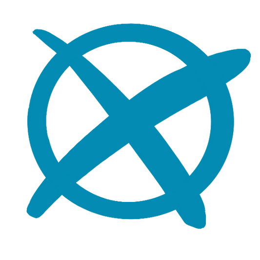 Ein angekreuzter blauer Kreis.