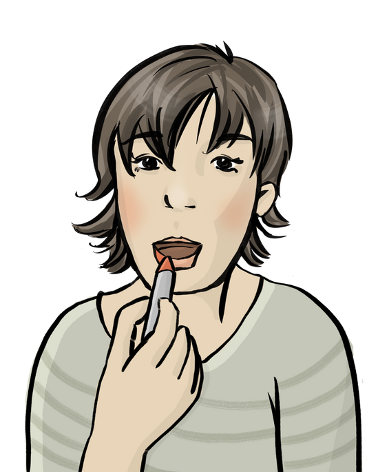 Eine Frau trägt Lippenstift auf.